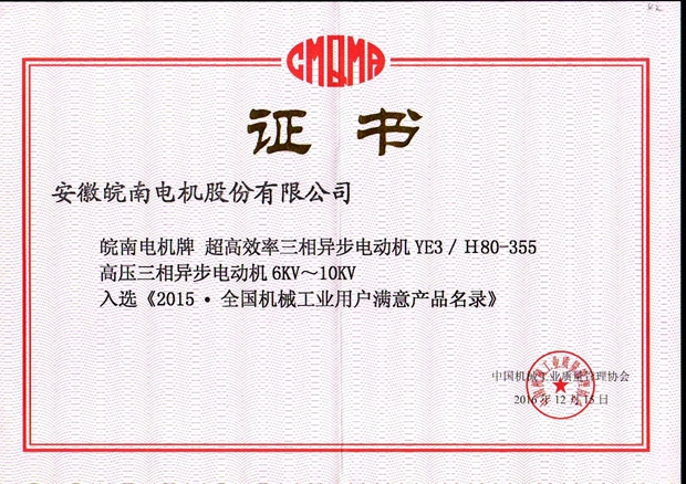 2015全國(guó)用戶滿意產(chǎn)品(YE3高效電機(jī)和高壓電機(jī)) 2015全國(guó)用戶滿意產(chǎn)品(YE3高效電機(jī)和高壓電機(jī))